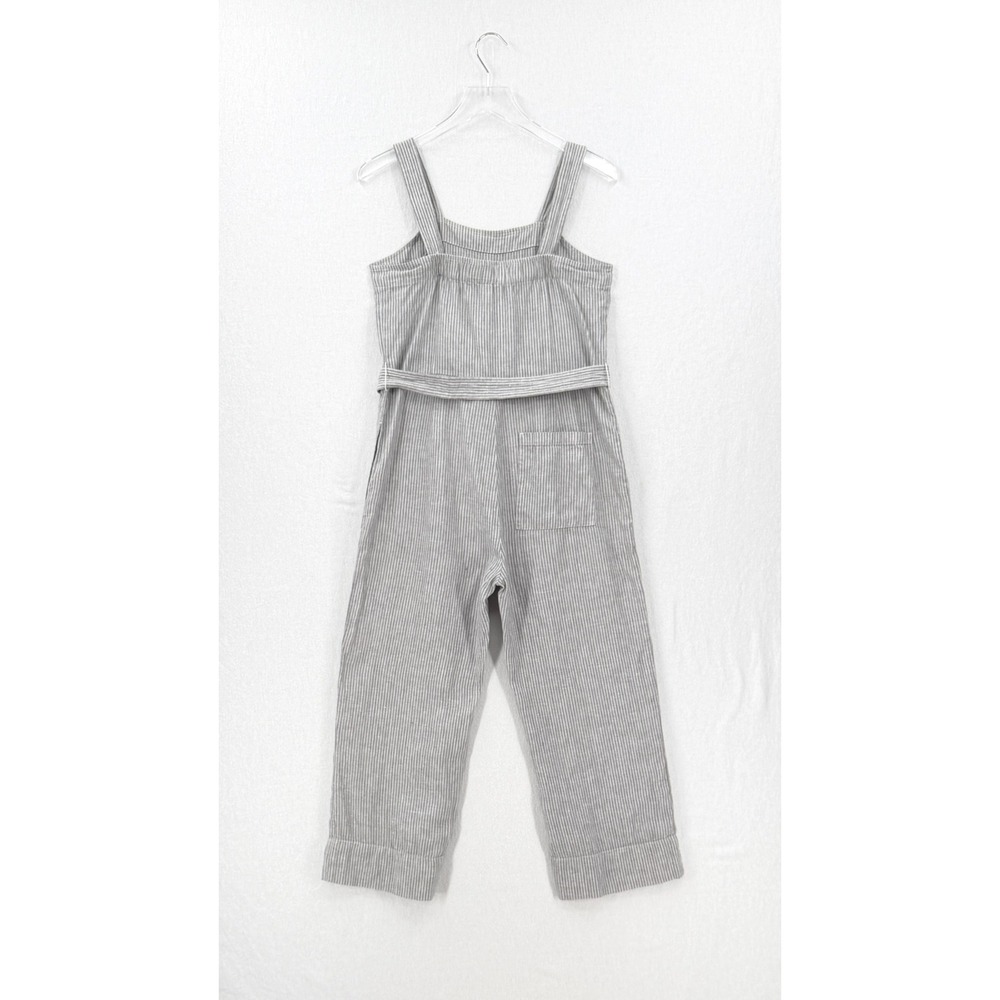 Everlane Jumpsuit Women 2 Gray Striped Linen Sleeveless Belted Wide Leg - Picture 4 of 16